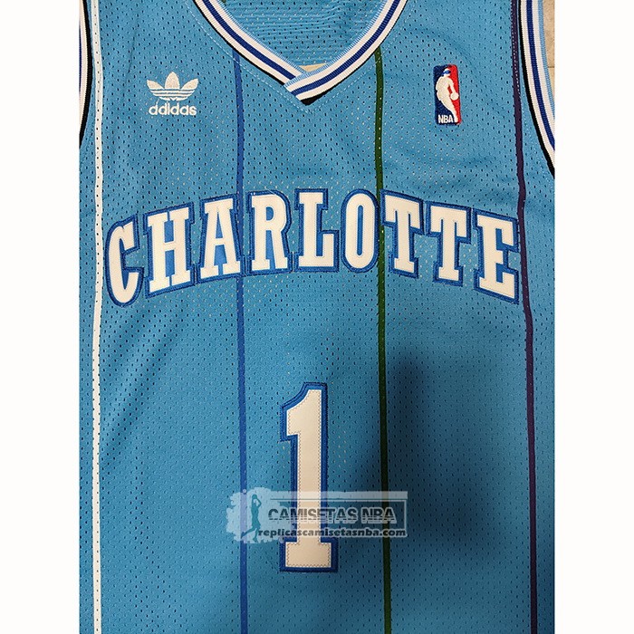 Camiseta Charlotte Hornets Muggsy Bogues NO 1 Retro Azul